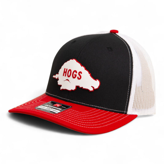 Arkansas Razorbacks Retro HOGS White 3D Snapback Trucker Hat- Black/ White/ Red