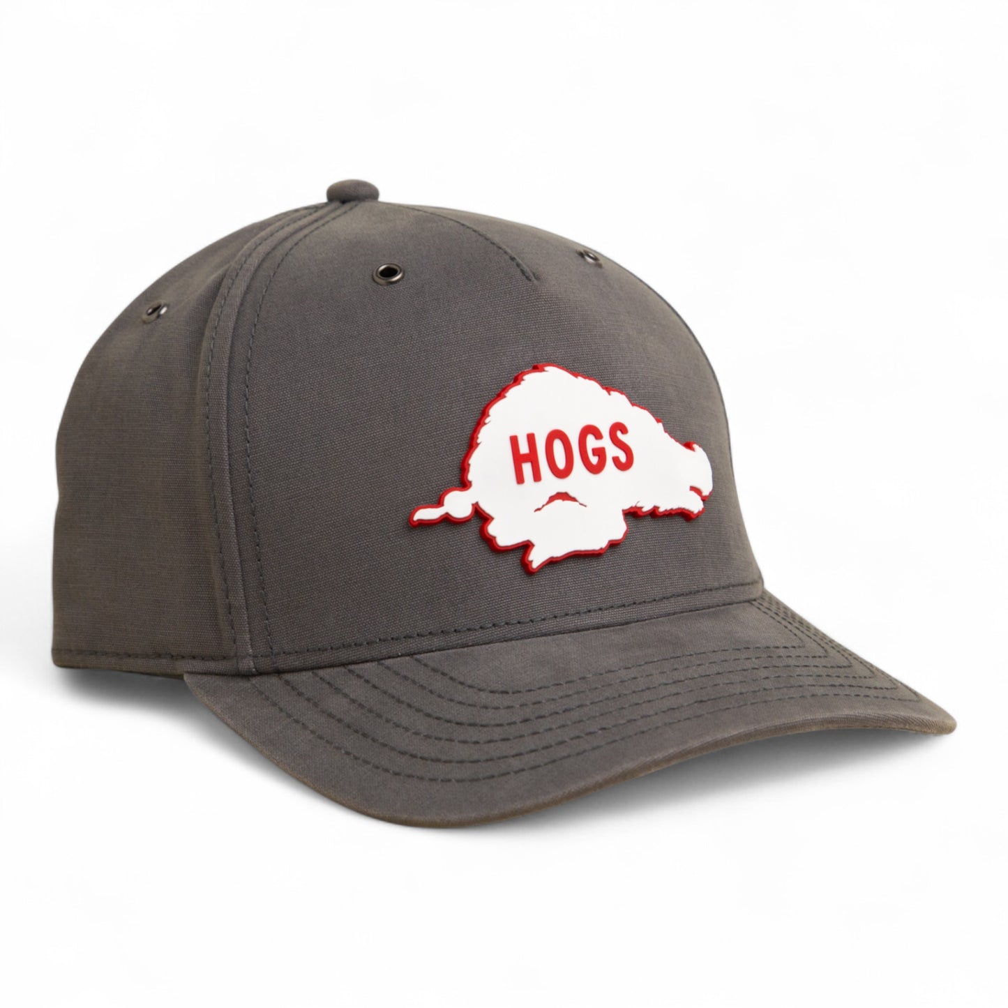 Arkansas Razorbacks Retro HOGS White 3D Snapback Canvas Hat- Charcoal