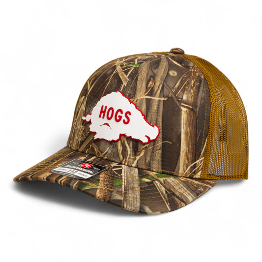 Arkansas Razorbacks Retro HOGS White 3D Snapback Trucker Hat- Realtree Max 7/ Buck