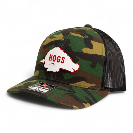 Arkansas Razorbacks Retro HOGS White 3D Snapback Trucker Hat- Army Camo/ Black