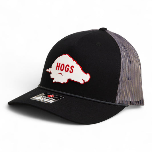 Arkansas Razorbacks Retro HOGS White 3D Snapback Trucker Rope Hat- Black/ Charcoal