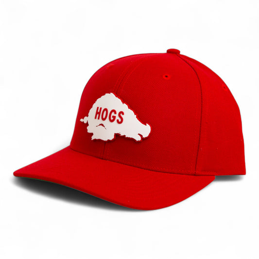 Arkansas Razorbacks Retro HOGS White 3D Snapback Surge Trucker Hat- Red