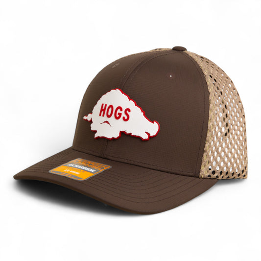 Arkansas Razorbacks Retro HOGS White 3D Snapback Tilikum Trucker Hat- Brown/ Tan