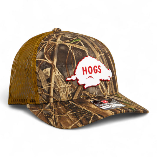 Arkansas Razorbacks Retro HOGS White 3D Snapback Trucker Hat- Realtree Max 7/ Buck