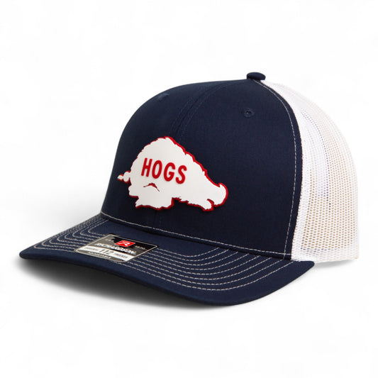 Arkansas Razorbacks Retro HOGS White 3D Snapback Trucker Hat- Navy/ White