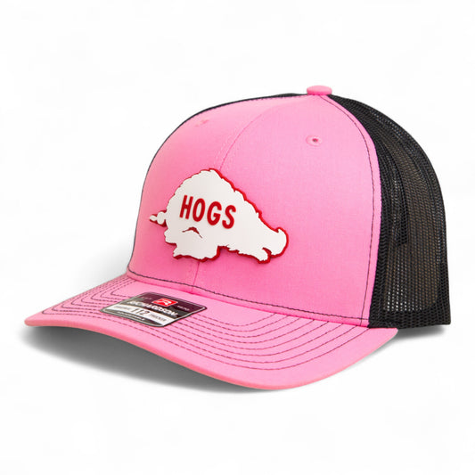 Arkansas Razorbacks Retro HOGS White 3D Snapback Trucker Hat- Pink/ Black
