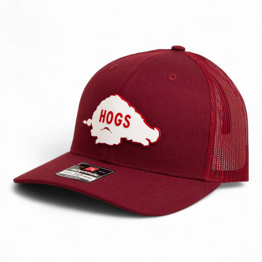 Arkansas Razorbacks Retro HOGS White 3D Snapback Trucker Hat- Cardinal