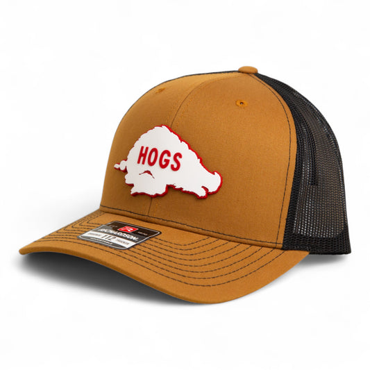 Arkansas Razorbacks Retro HOGS White 3D Snapback Trucker Hat- Caramel/ Black