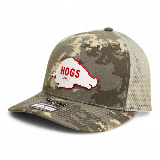 Arkansas Razorbacks Retro HOGS White 3D Snapback Trucker Hat- Military Digital Camo