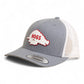 Arkansas Razorbacks Retro HOGS White 3D YP Snapback Trucker Hat- Heather Grey/ White