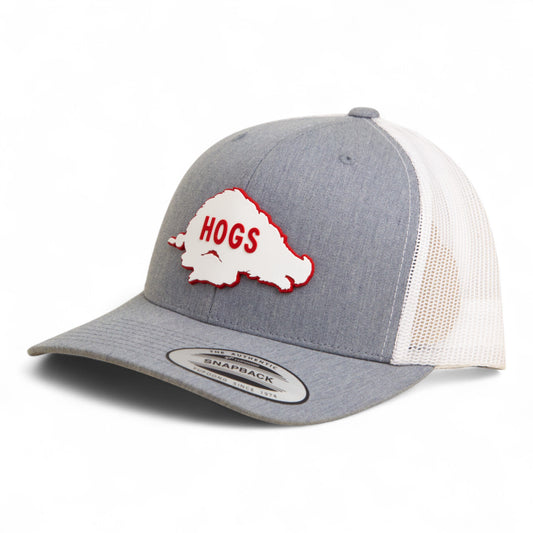 Arkansas Razorbacks Retro HOGS White 3D YP Snapback Trucker Hat- Heather Grey/ White