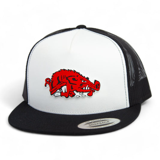 Arkansas Razorbacks Slobbering Hog 3D YP Snapback Flat Bill Trucker Hat- White/ Black