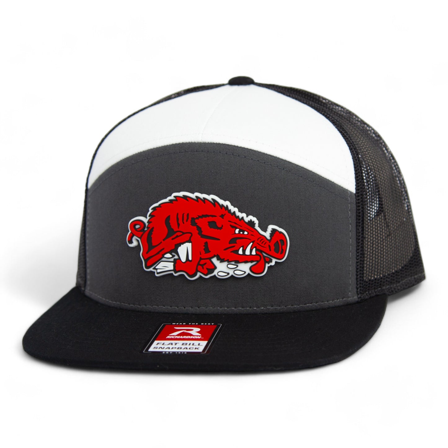 Arkansas Razorbacks Slobbering Hog 3D Snapback Seven-Panel Flat Bill Trucker Hat- Charcoal/ Black/ White