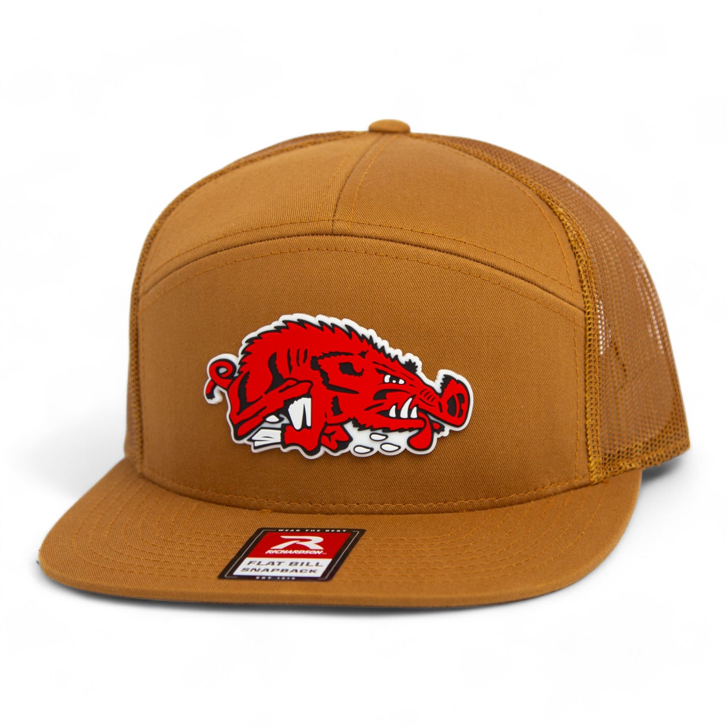 Arkansas Razorbacks Slobbering Hog 3D Snapback Seven-Panel Flat Bill Trucker Hat- Caramel