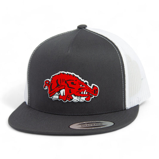 Arkansas Razorbacks Slobbering Hog 3D YP Snapback Flat Bill Trucker Hat- Charcoal/ White