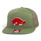 Arkansas Razorbacks Slobbering Hog 3D Snapback Seven-Panel Flat Bill Trucker Hat- Loden Green