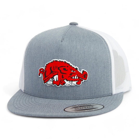 Arkansas Razorbacks Slobbering Hog 3D YP Snapback Flat Bill Trucker Hat- Heather Grey/ White