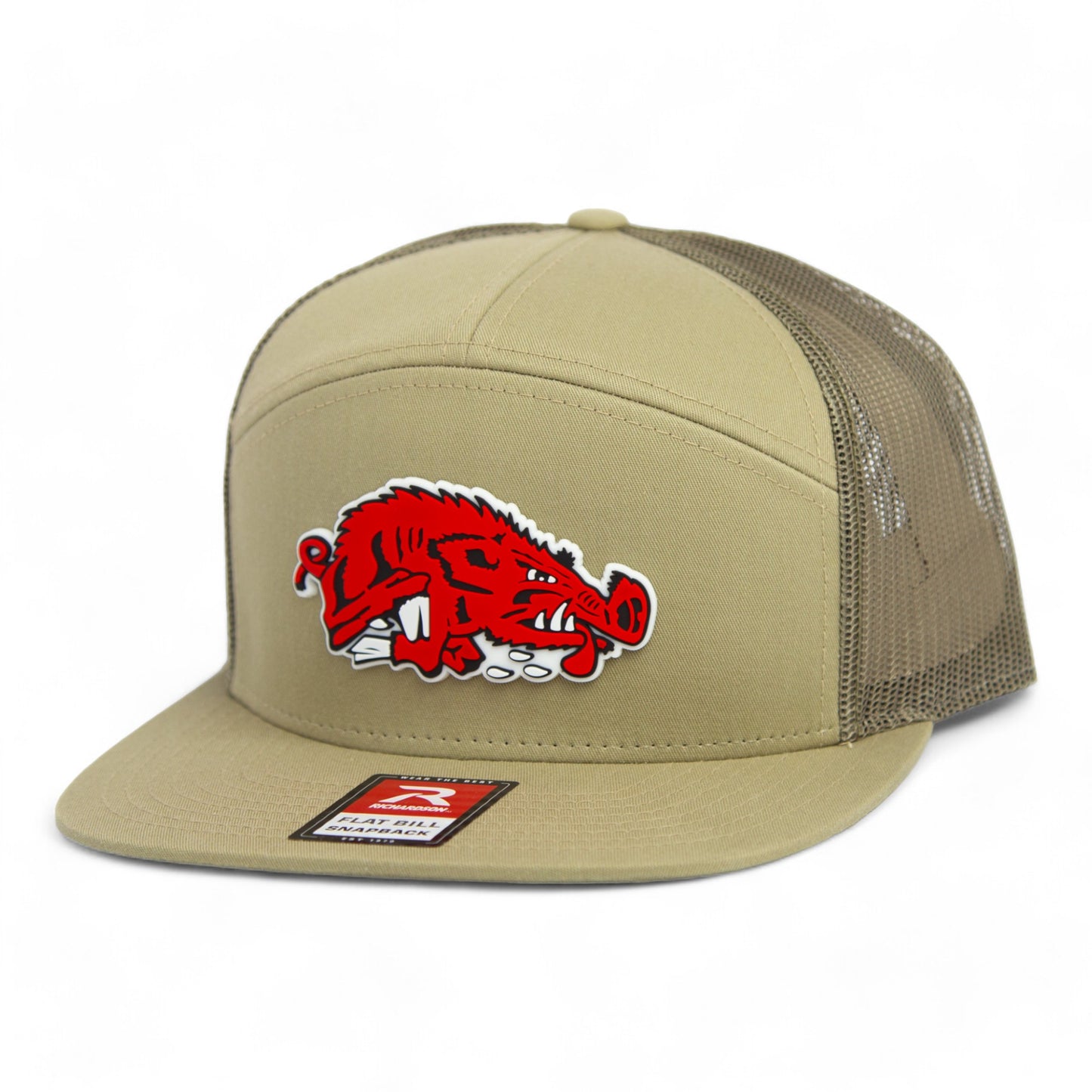 Arkansas Razorbacks Slobbering Hog 3D Snapback Seven-Panel Flat Bill Trucker Hat- Pale Loden