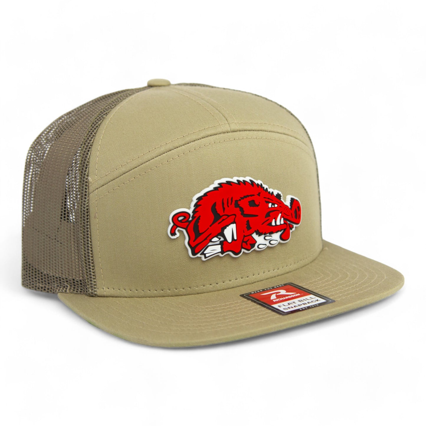 Arkansas Razorbacks Slobbering Hog 3D Snapback Seven-Panel Flat Bill Trucker Hat- Pale Loden