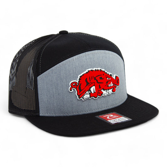 Arkansas Razorbacks Slobbering Hog 3D Snapback Seven-Panel Flat Bill Trucker Hat- Heather Grey/ Black