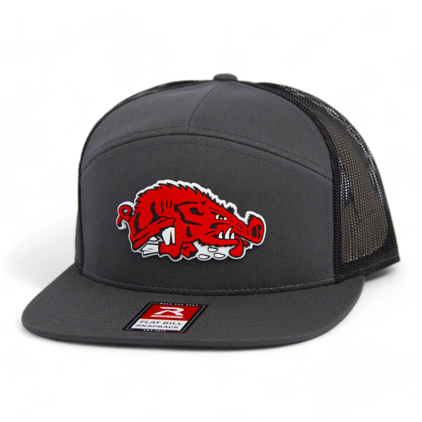 Arkansas Razorbacks Slobbering Hog 3D Snapback Seven-Panel Flat Bill Trucker Hat- Charcoal/ Black