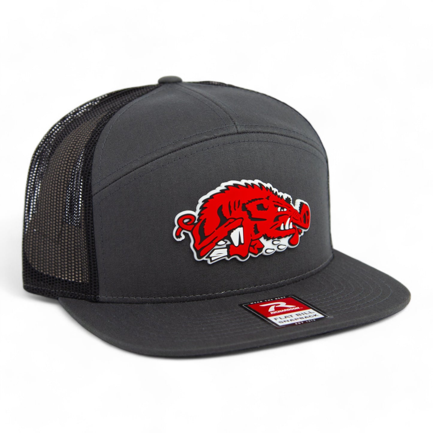 Arkansas Razorbacks Slobbering Hog 3D Snapback Seven-Panel Flat Bill Trucker Hat- Charcoal/ Black