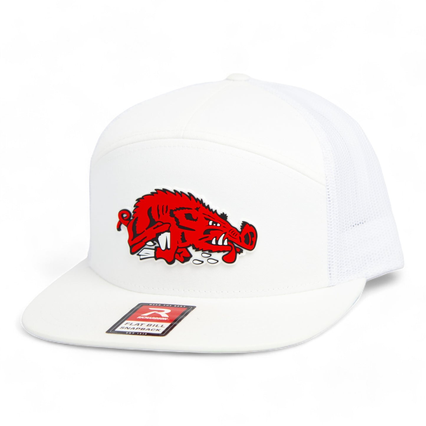 Arkansas Razorbacks Slobbering Hog 3D Snapback Seven-Panel Flat Bill Trucker Hat- White