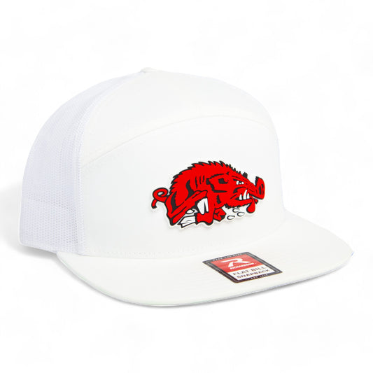 Arkansas Razorbacks Slobbering Hog 3D Snapback Seven-Panel Flat Bill Trucker Hat- White