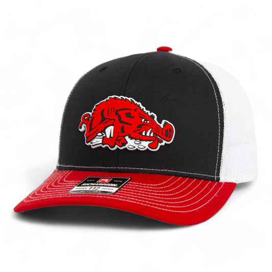 Arkansas Razorbacks Slobbering Hog 3D Snapback Trucker Hat- Black/ White/ Red