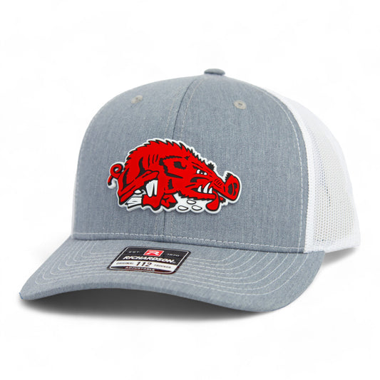 Arkansas Razorbacks Slobbering Hog 3D Snapback Trucker Hat- Heather Grey/ White