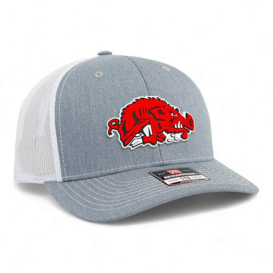 Arkansas Razorbacks Slobbering Hog 3D Snapback Trucker Hat- Heather Grey/ White