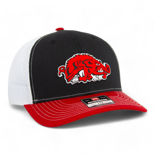 Arkansas Razorbacks Slobbering Hog 3D Snapback Trucker Hat- Black/ White/ Red