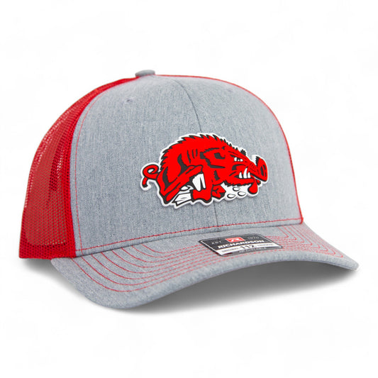 Arkansas Razorbacks Slobbering Hog 3D Snapback Trucker Hat- Heather Grey/ Red