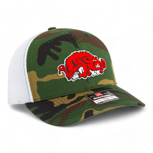 Arkansas Razorbacks Slobbering Hog 3D Snapback Trucker Hat- Army Camo/ White