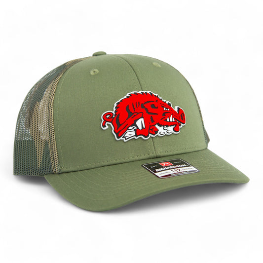 Arkansas Razorbacks Slobbering Hog 3D Snapback Trucker Hat- Loden/ Green Camo