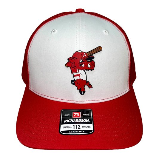 Arkansas Razorbacks Baseball Ribby at Bat 3D Snapback Trucker Hat- White/ Red