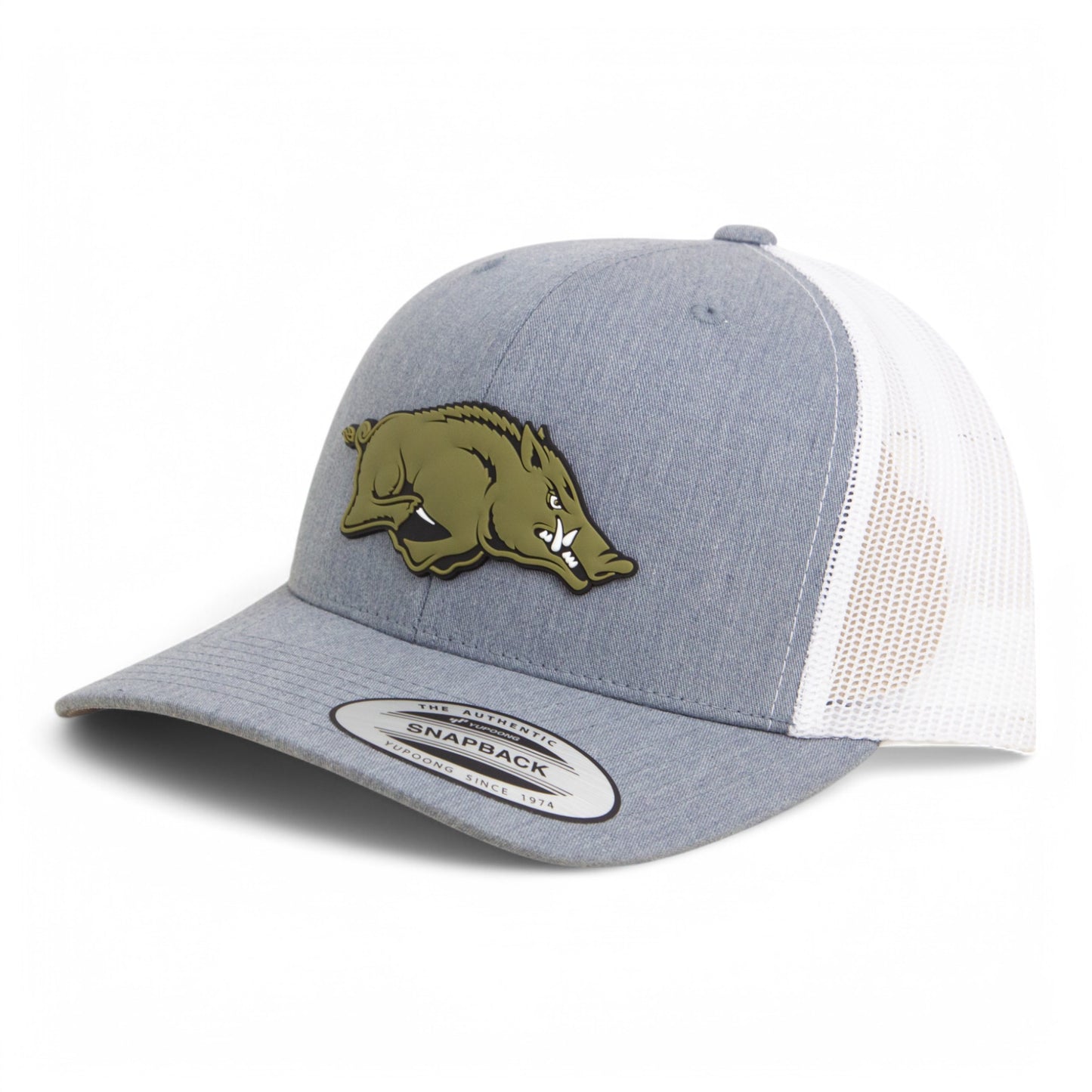 Arkansas Razorbacks Loden Edition 3D YP Snapback Trucker Hat- Heather Grey/ White