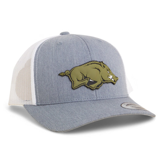 Arkansas Razorbacks Loden Edition 3D YP Snapback Trucker Hat- Heather Grey/ White