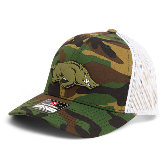 Arkansas Razorbacks Loden Edition 3D Snapback Trucker Hat- Army Camo/ White