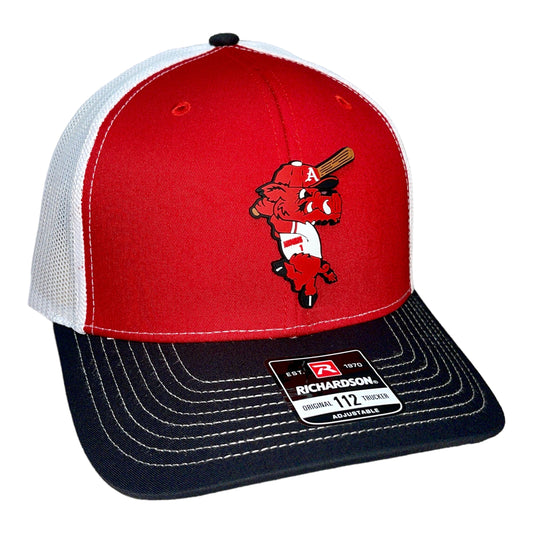 Arkansas Razorbacks Baseball Ribby at Bat 3D Snapback Trucker Hat- Red/ White/ Black