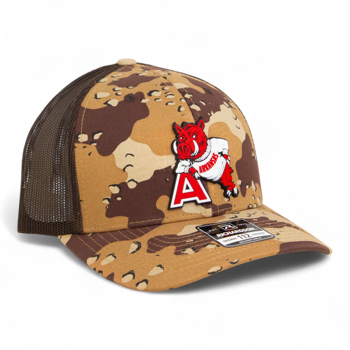 Arkansas Razorbacks Leaning A 3D Snapback Trucker Hat- Desert Camo/ Brown