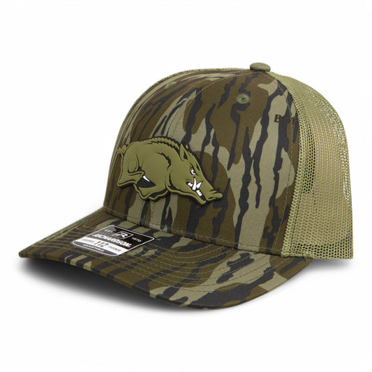 Arkansas Razorbacks Loden Edition 3D Snapback Trucker Hat- Mossy Oak Bottomland/ Loden