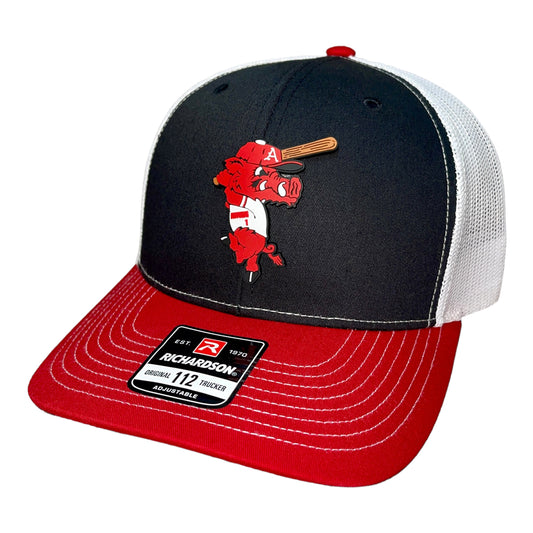 Arkansas Razorbacks Baseball Ribby 3D Snapback Trucker Hat- Black/ White/ Red