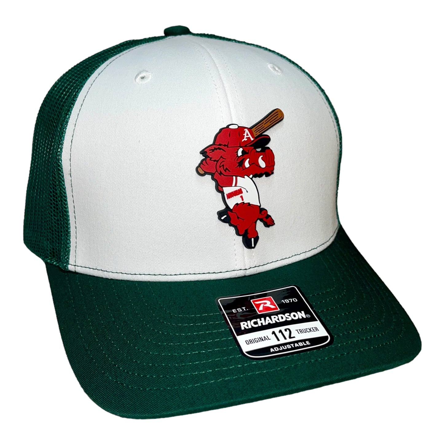 Arkansas Razorbacks Baseball Ribby 3D Snapback Trucker Hat- White/ Dark Green