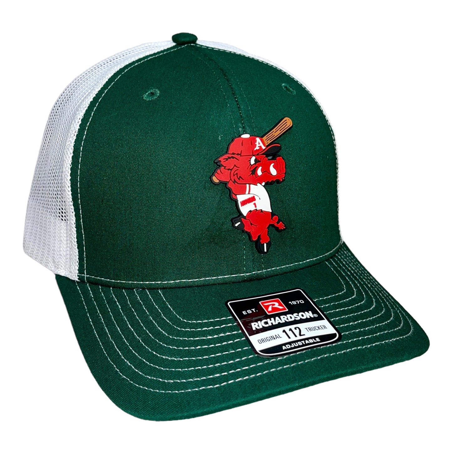 Arkansas Razorbacks Baseball Ribby 3D Snapback Trucker Hat- Dark Green/ White