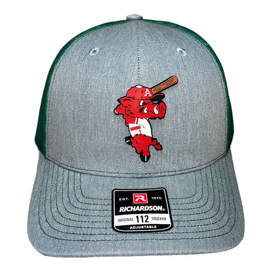 Arkansas Razorbacks Baseball Ribby 3D Snapback Trucker Hat- Heather Grey/ Dark Green