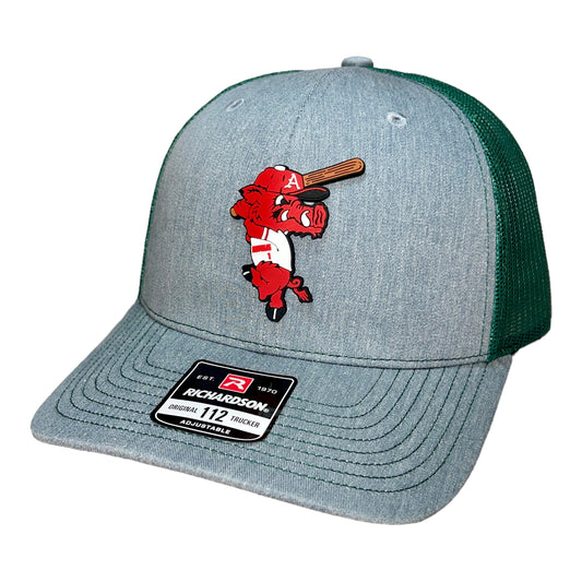 Arkansas Razorbacks Baseball Ribby 3D Snapback Trucker Hat- Heather Grey/ Dark Green