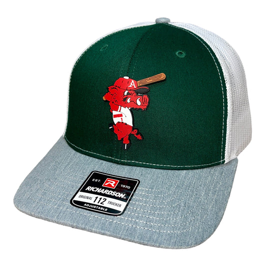 Arkansas Razorbacks Baseball Ribby 3D Snapback Trucker Hat- Dark Green/ White/ Heather Green