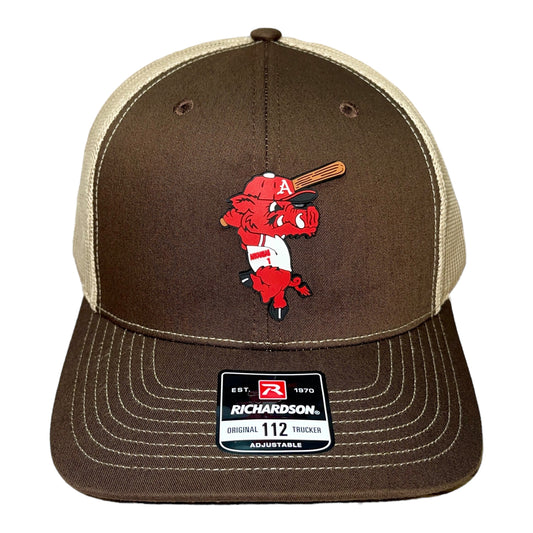 Ribby at Bat 3D Patch Snapback Trucker Hat- Brown/ Khaki