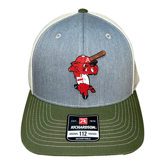 Arkansas Razorbacks Baseball Ribby 3D Snapback Trucker Hat- Heather Grey/ Birch/ Olive